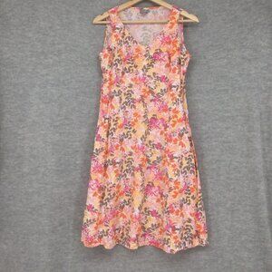 J Jill Dress 10 Sleeveless Floral Midi Pockets Botanical Pink Garden